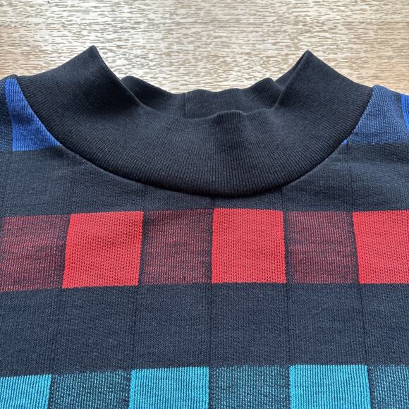 Vintage 80s Sweatshirt Black Checkered Mock Neck Sweatshirt Pullover Geometric M - Picture 5 of 8
